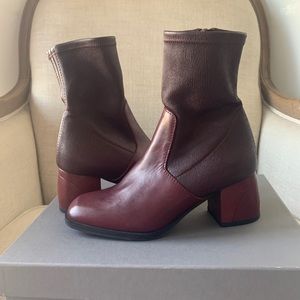 Red and maroon leather ankle boots